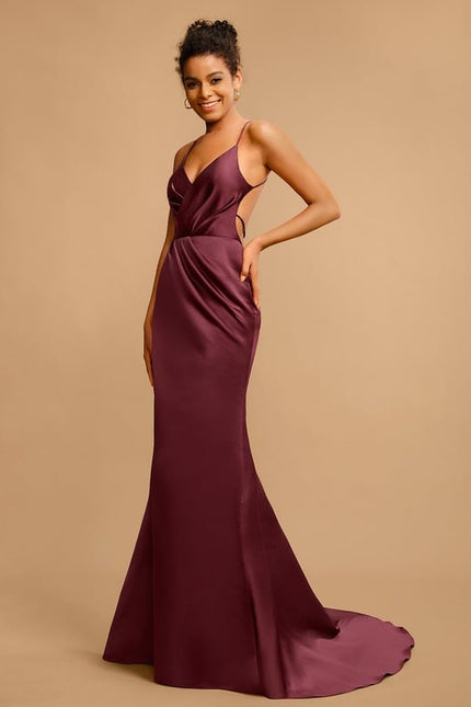 Robe De Bal Bordeaux Satiné Longueur - gallery 1