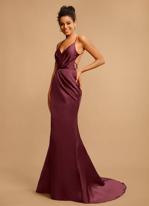Robe De Bal Bordeaux Satiné Longueur - gallery 1
