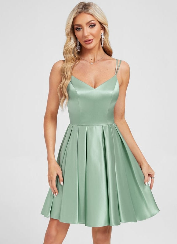 Robe De Bal Satin Vert Pastel - gallery 1