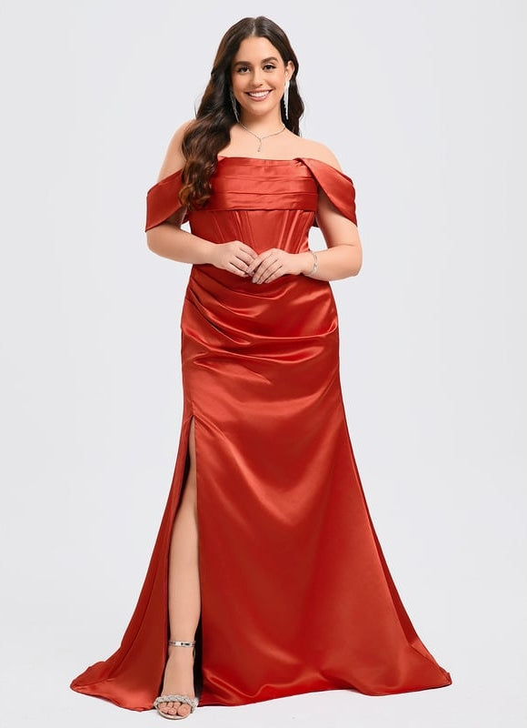 Robe De Bal Satinée Carmin - gallery 6