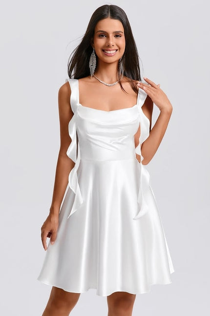 Robe De Bal Satin Blanche Volants - gallery 2