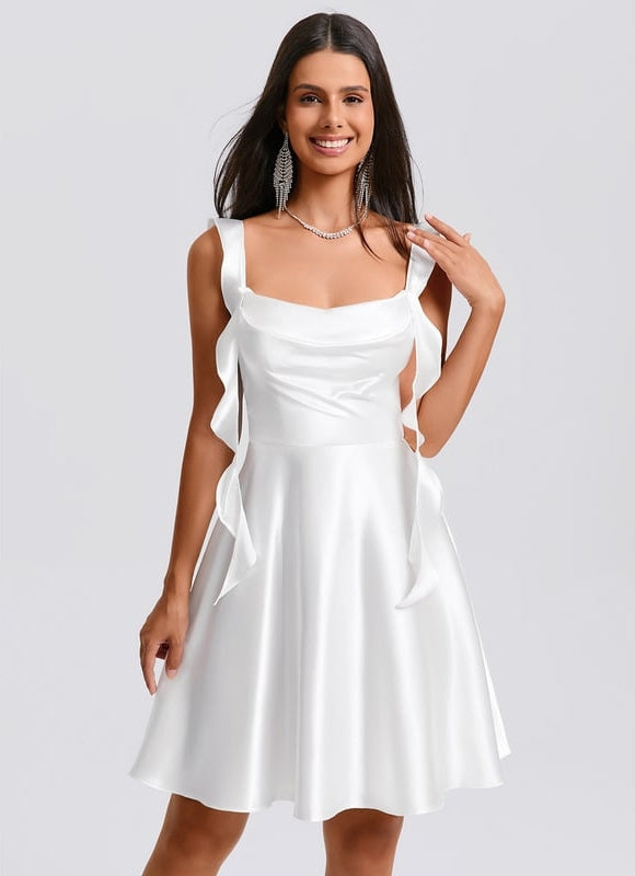 Robe De Bal Satin Blanche Volants - gallery 2