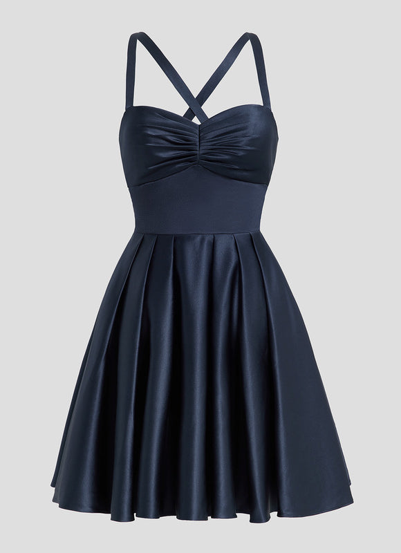 Robe De Bal Satin Bleu Nuit - gallery 2