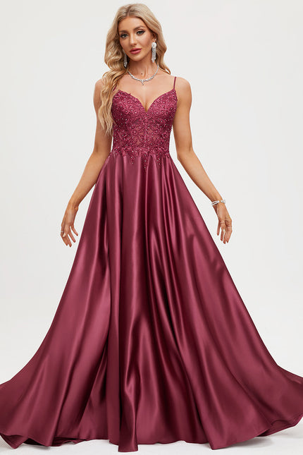 Robe De Bal Satinée Grenat - gallery 1