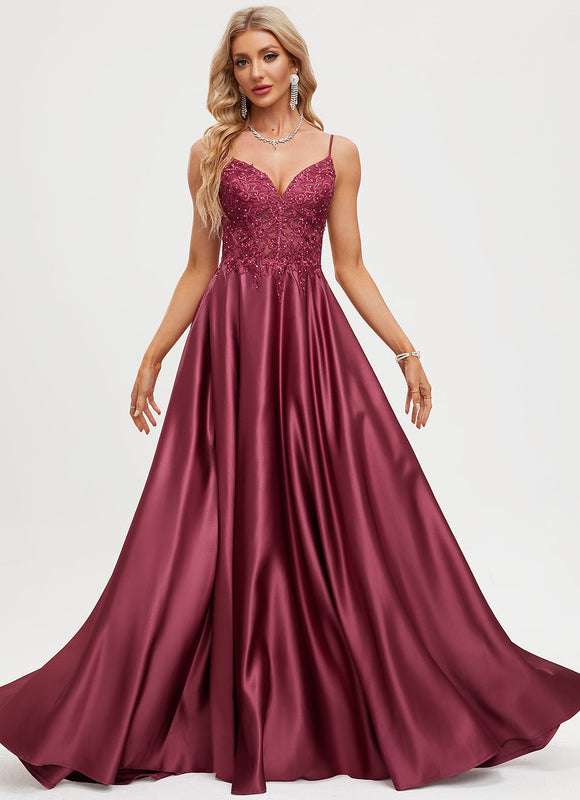 Robe De Bal Satinée Grenat - gallery 1