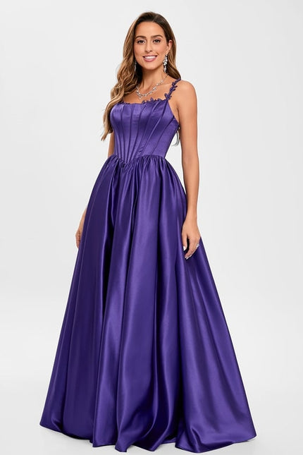 Robe De Bal Satinée Violette - gallery 2