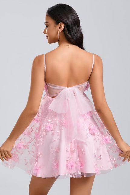 Robe De Bal Courte Florale Rose - gallery 5