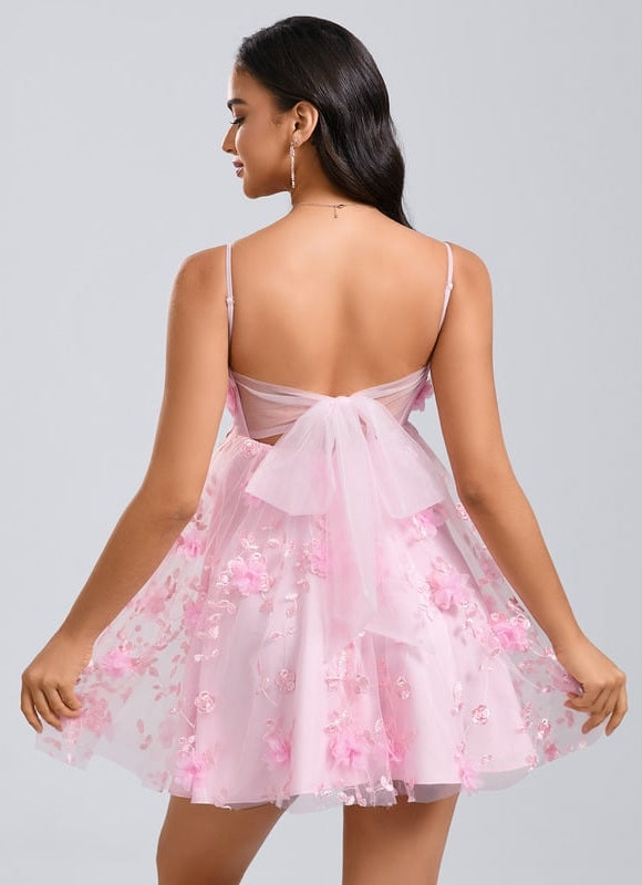 Robe De Bal Courte Florale Rose - gallery 5