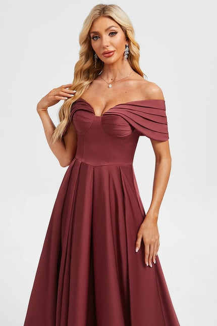 Robe De Bal Longue Bordeaux Satinée - gallery 2