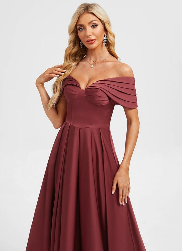 Robe De Bal Longue Bordeaux Satinée - gallery 2