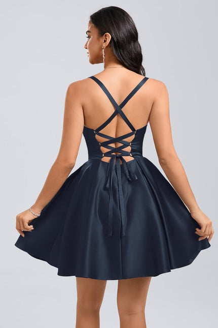 Robe De Bal Satin Bleu Nuit - gallery 1