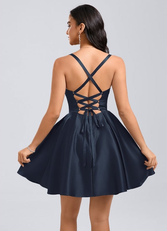Robe De Bal Satin Bleu Nuit - gallery 1