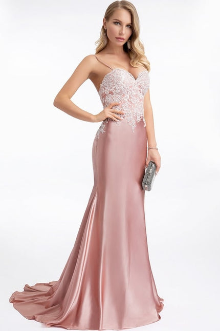 Robe De Bal Satinée Rose Perlée - gallery 2