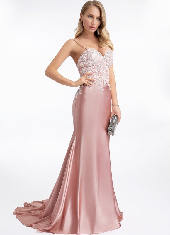 Robe De Bal Satinée Rose Perlée - gallery 2