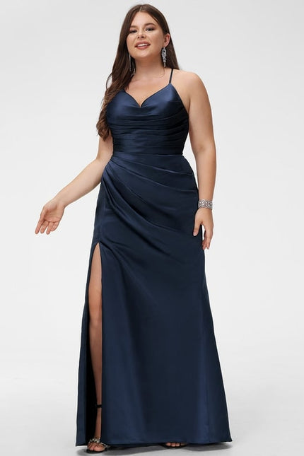 Robe De Bal Satin Bleu Marine - gallery 4