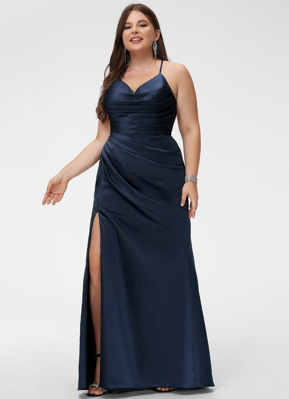 Robe De Bal Satin Bleu Marine - gallery 4
