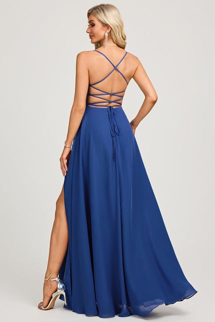 Robe De Bal Longue Fluide Bleu - gallery 4