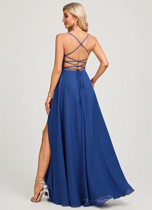 Robe De Bal Longue Fluide Bleu - gallery 4