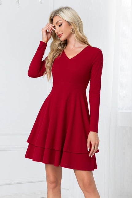 Robe De Bal Rouge À Manches Longues - gallery 1