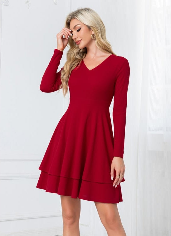 Robe De Bal Rouge À Manches Longues - gallery 1