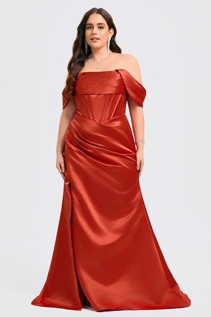 Robe De Bal Satinée Carmin - gallery 7