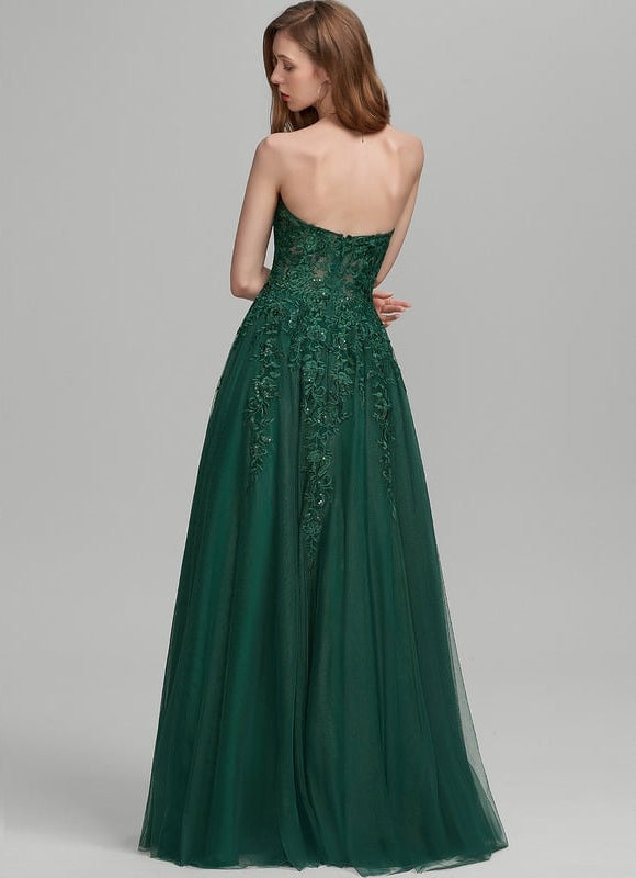 Robe De Bal Tulle Verte Éblouissante - gallery 1