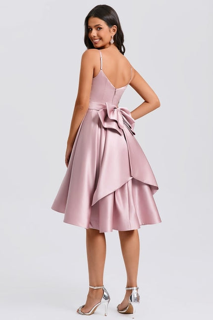 Robe De Bal Satin Rose Élégant - gallery 4