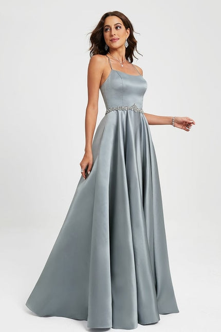 Robe De Bal Satin Bleu Poudré - gallery 4