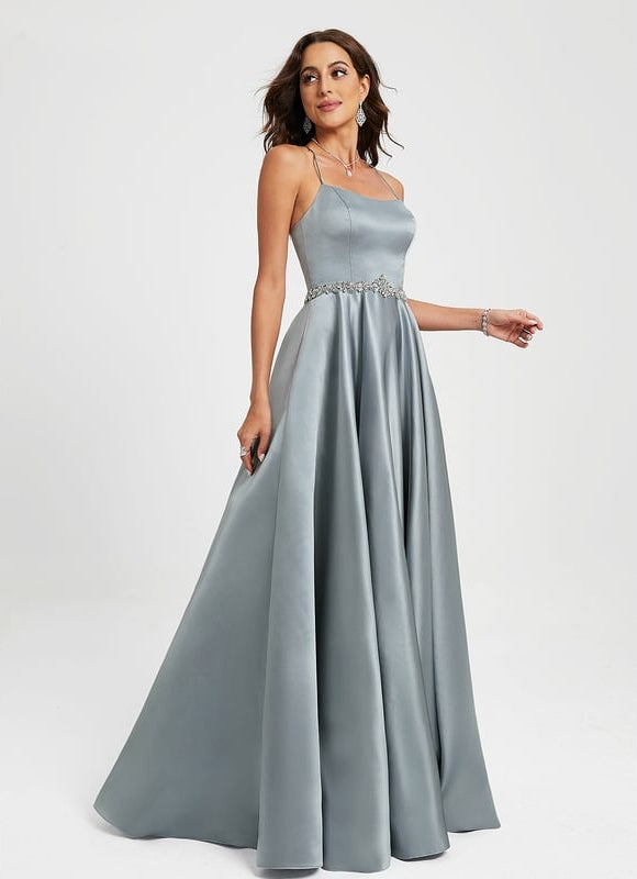 Robe De Bal Satin Bleu Poudré - gallery 4