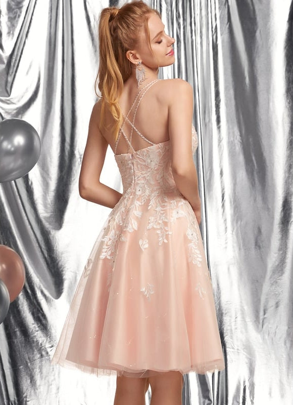 Robe De Bal Tulle Pêche Décorée - gallery 1