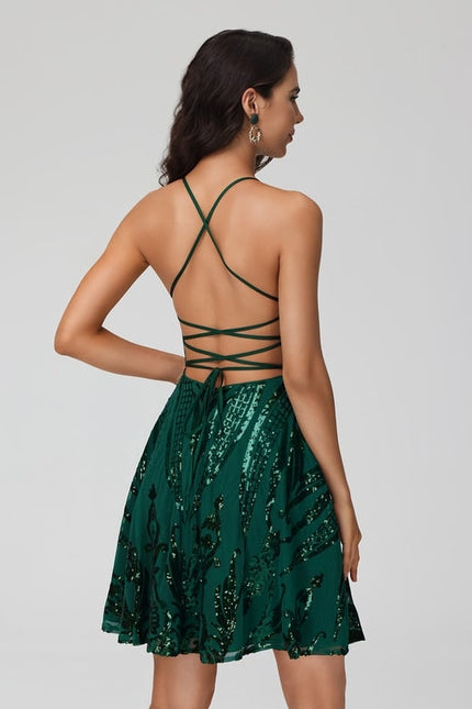Robe De Bal Pailletée Verte - gallery 5