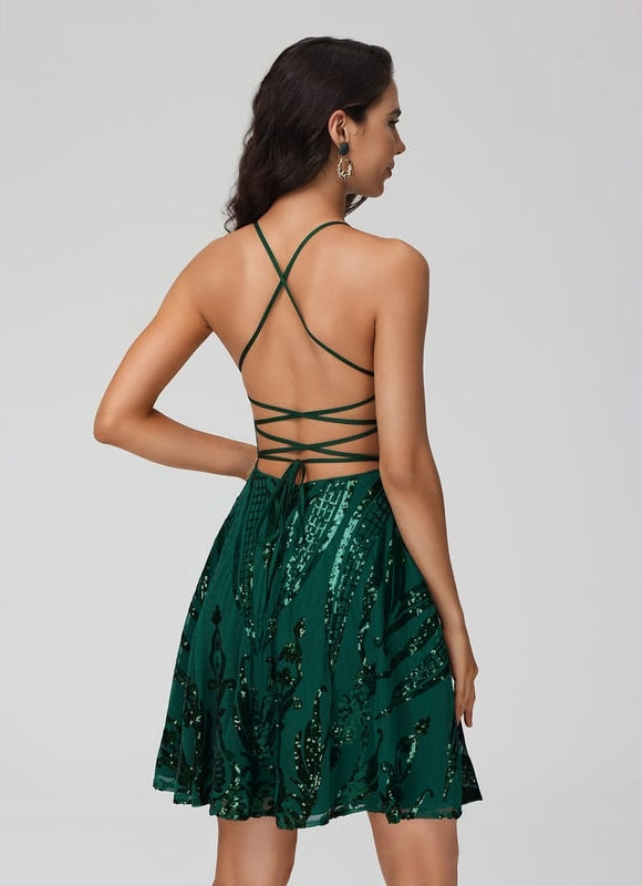Robe De Bal Pailletée Verte - gallery 5