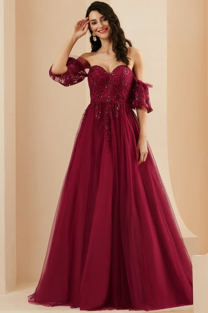 Robe De Bal Bordeaux Éthérée