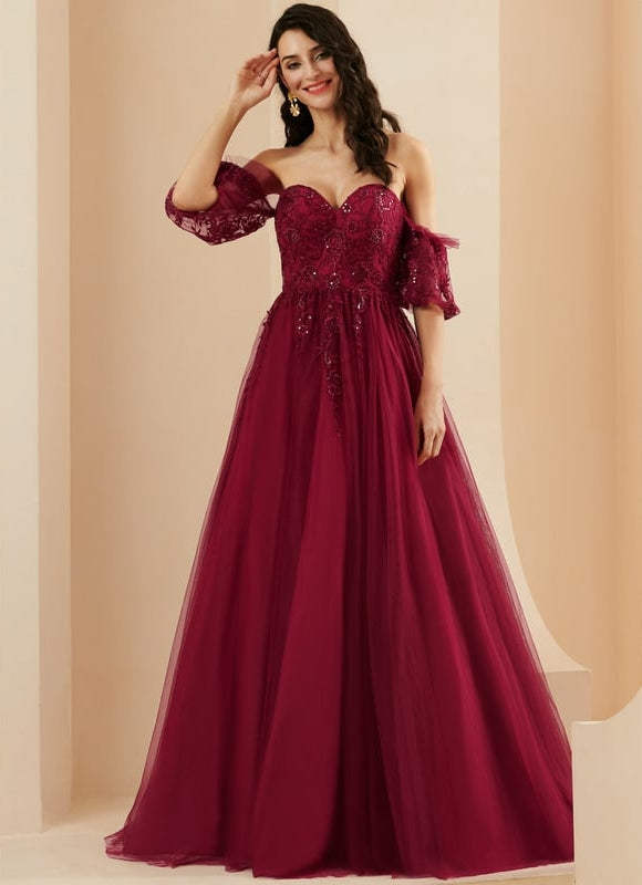 Robe De Bal Bordeaux Éthérée