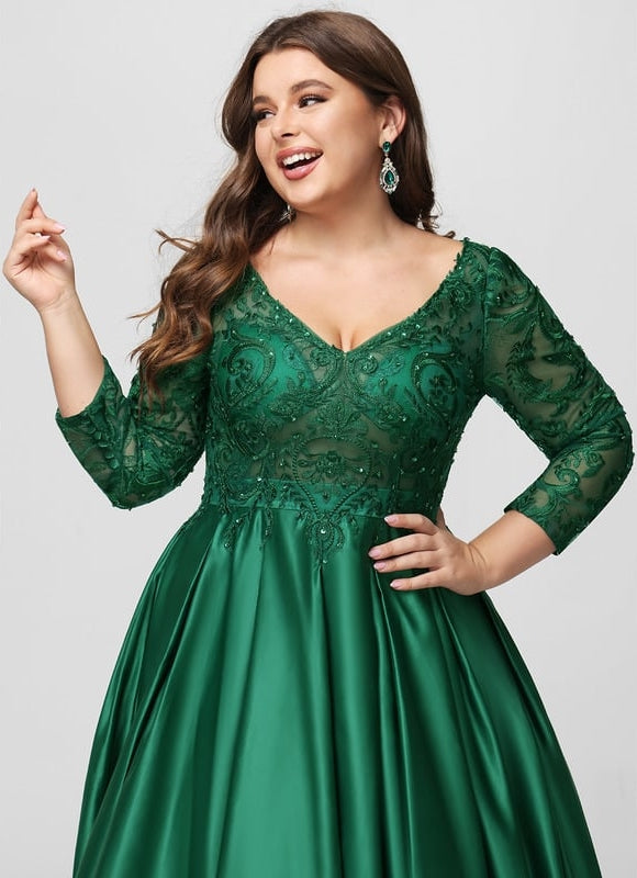Robe De Bal Satinée Verte - gallery 8