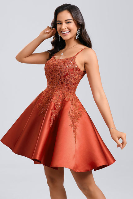 Robe De Bal Satin Rouille - gallery 5