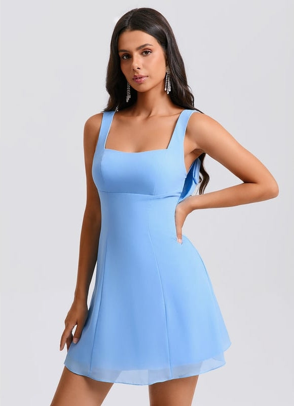 Robe De Bal Courte Bleue Claire - gallery 2