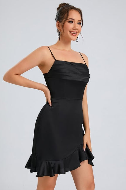 Robe De Bal Satinée Noire Volante - gallery 4