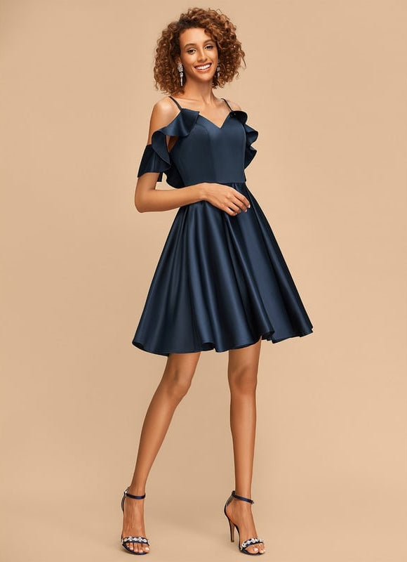 Robe De Bal Satin Marine À Volants - gallery 3