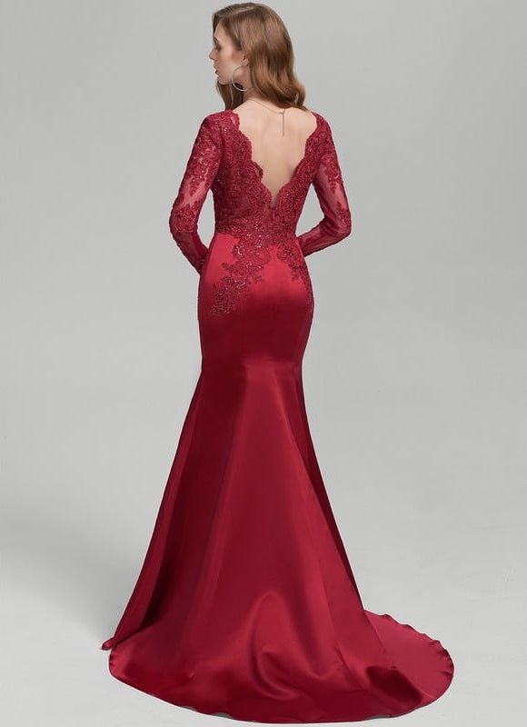 Robe De Bal Satin Rouge Élégante - gallery 3