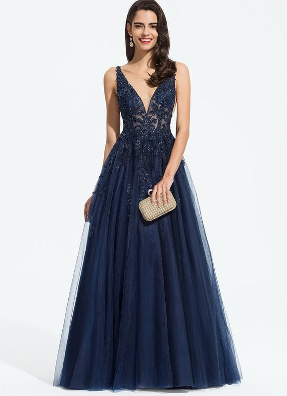 Robe De Bal Étoilée Marine - gallery 4