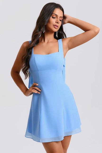 Robe De Bal Courte Bleue Claire - gallery 3
