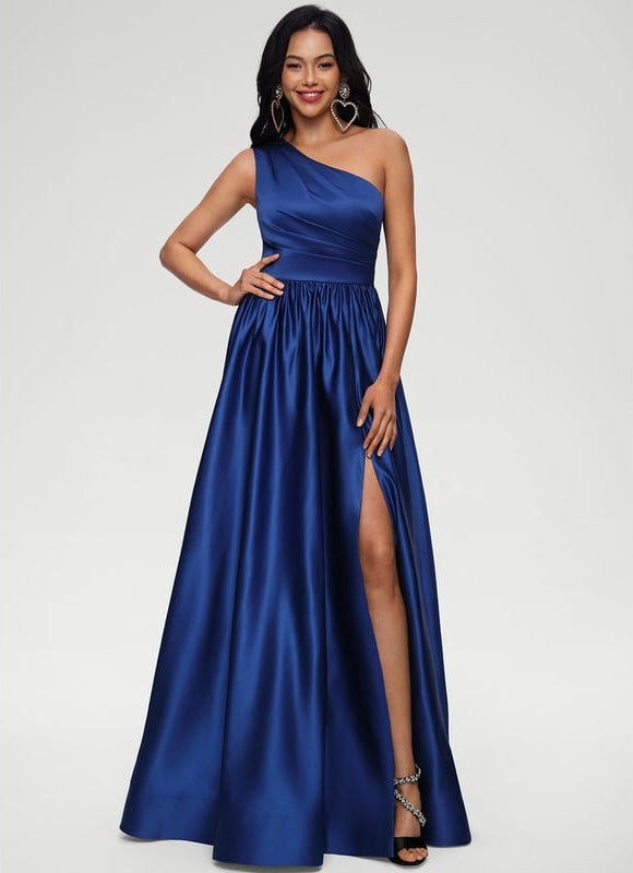Robe De Bal Satin Royal Asymétrique