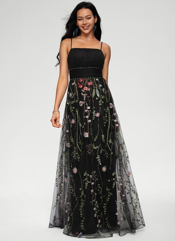 Robe De Bal Élégance Florale Nocturne