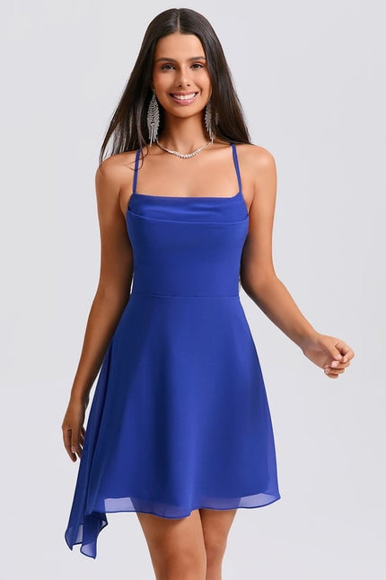 Robe De Bal Col Droit Bleu Profond