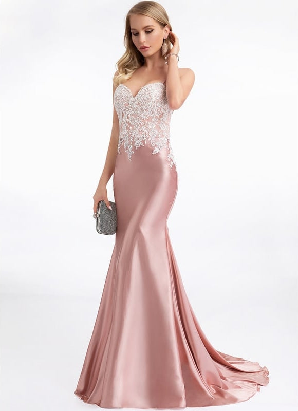 Robe De Bal Satinée Rose Perlée