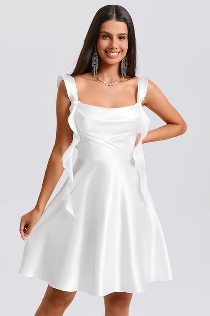 Robe De Bal Satin Blanche Volants - gallery 6