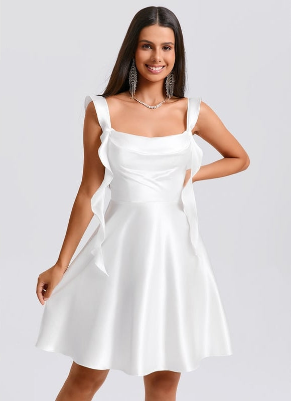 Robe De Bal Satin Blanche Volants - gallery 6