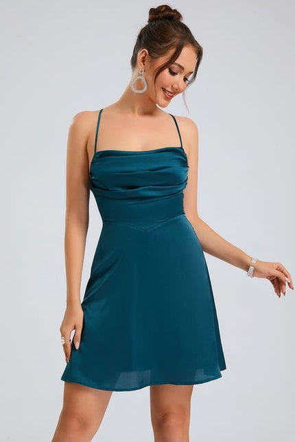 Robe De Bal Satinée Turquoise - gallery 4