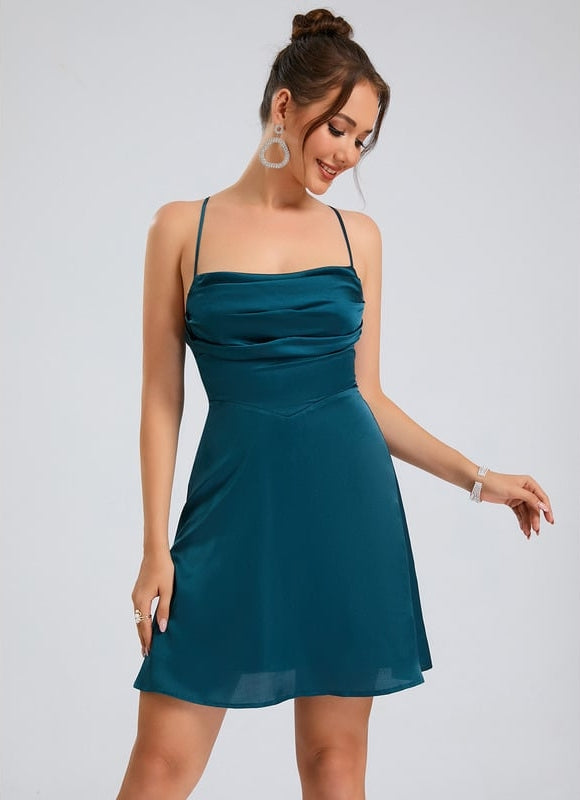 Robe De Bal Satinée Turquoise - gallery 4